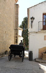 Paseo romántico en coche de caballos por las calles de Ronda, una de las ciudades monumentales mas impresionantes de Andalucía, España