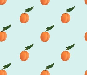 Apricot drawn  seamless pattern. Fruit retro background