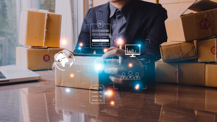 Technology fingerprint scan provides security. digital transformation change management,new technology big data and business process strategy, automate operation, customer service management.