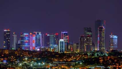 Naklejka premium istanbul,turkey. 10.11.2019. night view of istanbul city and skyscrapers