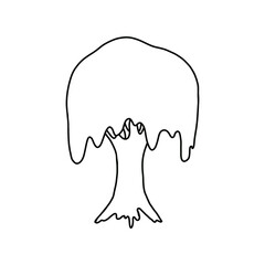 Doodle line coloring of a willow tree for a coloring book.