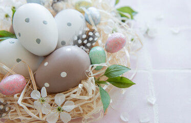 Easter eggs in straw nest