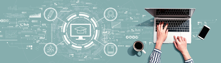 E-learning concept with person using a laptop computer