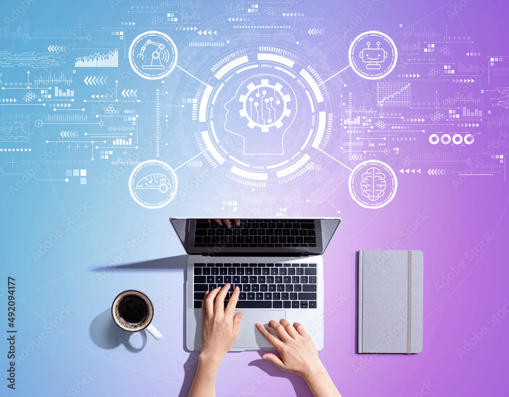 Wall mural future technology concept with person using a laptop computer
