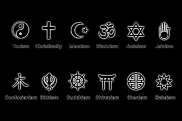 Fototapeta premium Collection of religious symbols with isolated black background