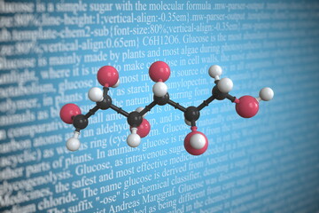 Glucose scientific molecular model, 3D rendering