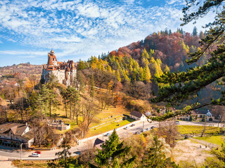 The famous medieval Bran Castle, known as Dracula Castle, in Transylvania. - obrazy, fototapety, plakaty