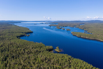 Fototapeta na wymiar Bird’s eye view of Iovskoye reservoir on sunny summer day. Murmansk Oblast, Russia.
