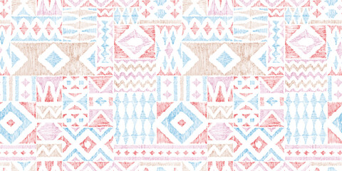 Seamless geometric pattern. Ethnic and tribal motifs. African print for textiles. Vintage background for home decor, textiles, pillows, carpets. Vector illustration. - 492094529