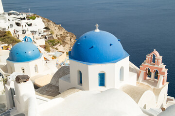 Fototapeta na wymiar Blue dome church in Oia, Santorini, Greece