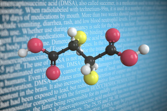 Succimer scientific molecular model, 3D rendering