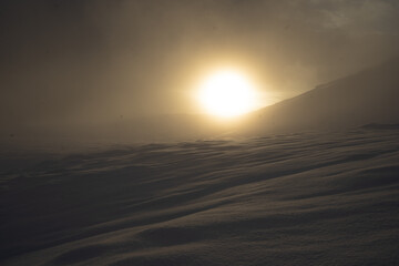 Snowy mountain sunset, Iceland
