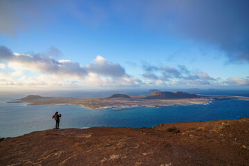 Views of the island of La Graciosa belonging to the group of Canary Islands, during a sunny day with beautiful clouds