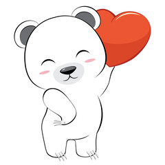 Obraz premium White bear and red heart