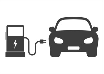 electric car pump icon, charging at the charger station, auto hybrid plug, concept green energy, thin line web symbol on white background - editable stroke vector illustration