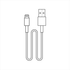 USB cable connector cord isolated on white background in flat style.
