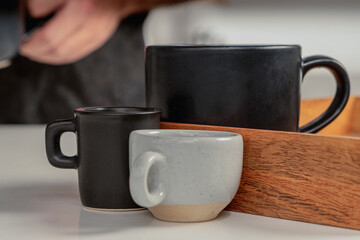 Coffee shop supplies, coffee mugs and cups