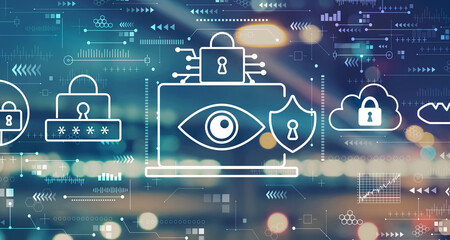 Data Privacy concept with blurred city abstract lights background