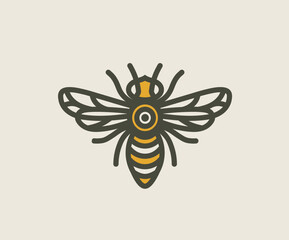 Honey bee logo vector line outline icon in trendy hipster vintage classic style illustration. Insect logo