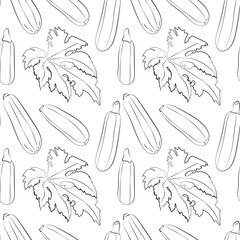 A set of seamless background. Vector line art style. Vegetable. Zucchini. Isolated on white background. Black and white version. 1000x1000