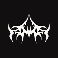 Abstract tattoo sketch. Artistic death metal logo design. White illustration in Metalcore style on a black background.