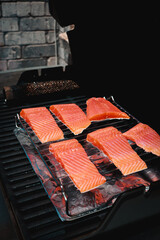 fresh salmon steaks on grill