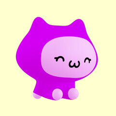 Funny little kawaii character. Cartoon kitty emoji  3d render illustration on yellow backdrop