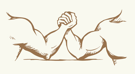 Hand wrestling contest. Vector drawing