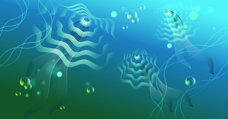 Fototapeta na wymiar Abstract blue background with decorative jellyfish