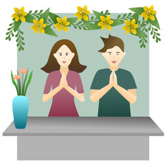 Female and male hotel reception vector.