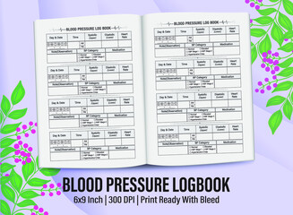 Naklejka premium Blood pressure Logbook for KDP interior. Blood Pressure Logbook template design for KDP Interior.
