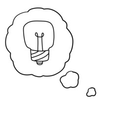 Light bulb. Bubble cloud with thoughts and idea. Mind and electric lamp