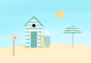 Summer beach illustration. Surf  collection. 