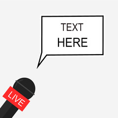 Live news concept , reporter microphone and a blank space , breaking news symbols.