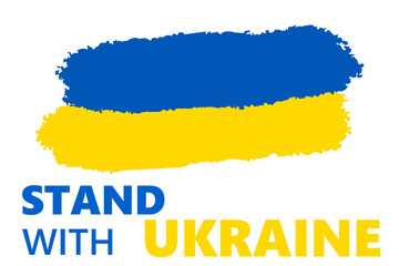 Stand with Ukraine brush stroke colors of national flag of Ukraine