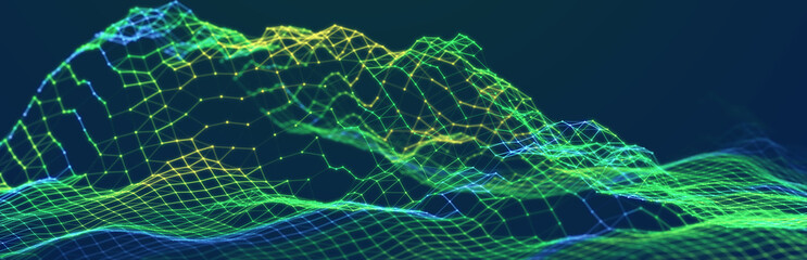Big data stream. Information technology background. The dynamic wave background consisting of lines. 3d rendering