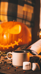 cup of coffee and pumpkin background