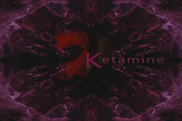 Ketamine. Dissociative ketamine. Chemical formula, molecular structure. Ilustration background for your desigen.