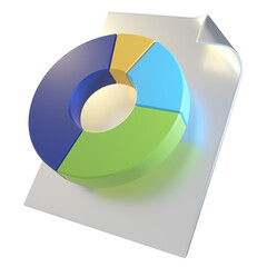 3d rendering, pie chart on blank sheet, icon