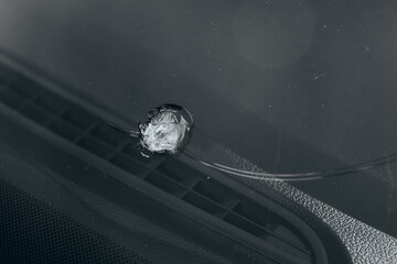windshield chip, stone crack in glass