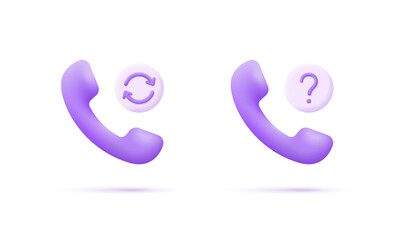 3d phone and question mark and circular arrow isolated on white background. Concept of support, business and communication. Can be used for many purposes.
