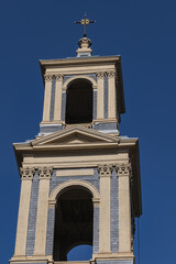 Moses and Aaron Church (Mozes en Aaronkerk) at Waterlooplein neighborhood is officially Roman Catholic Church of St. Anthony of Padua (Sint-Anthoniuskerk, 1841). Amsterdam, The Netherlands.