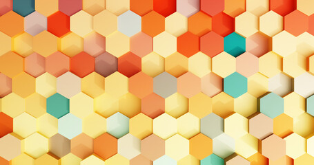 Colorful hexagon wall texture background. 3d rendering.	