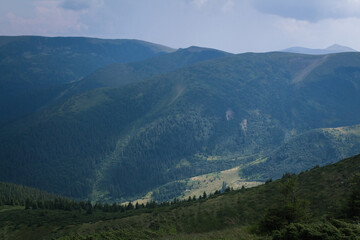 beautiful carpathian mountains, road, hills, forest, ukrainene