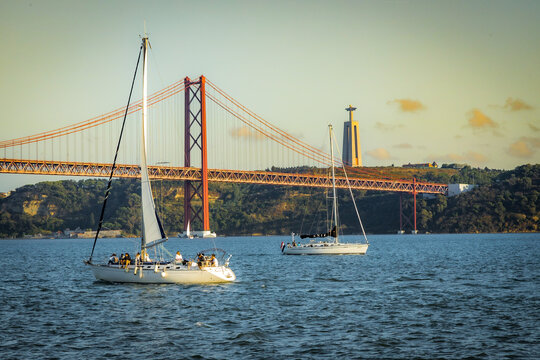 Sunrise in Tagus River in Lisbon
