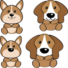 cute baby puppy dog character cartoon collection set illustration in vector format