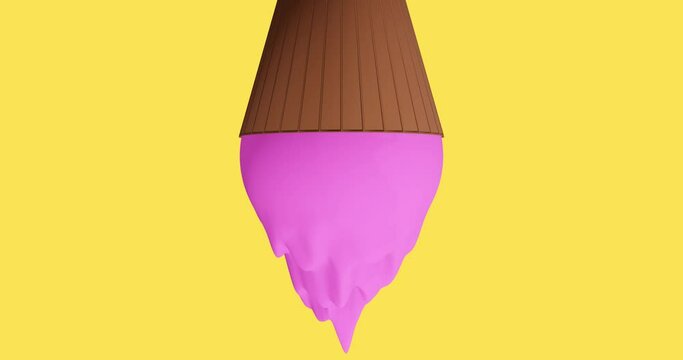 3d render with bright melting pink ice cream on a yellow background