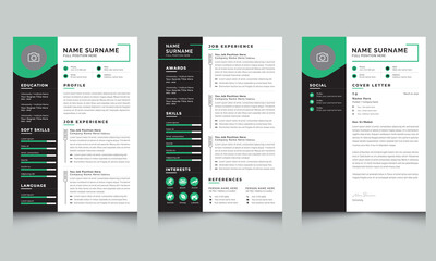 Professional CV, Resume Layout, Minimal Resume and Cover Letter Page Set Template