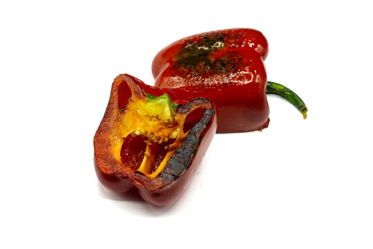 Grilled peppers isolated on white background