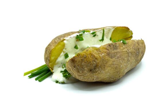 Baked Potato With Herb Quark Isolated On White Background